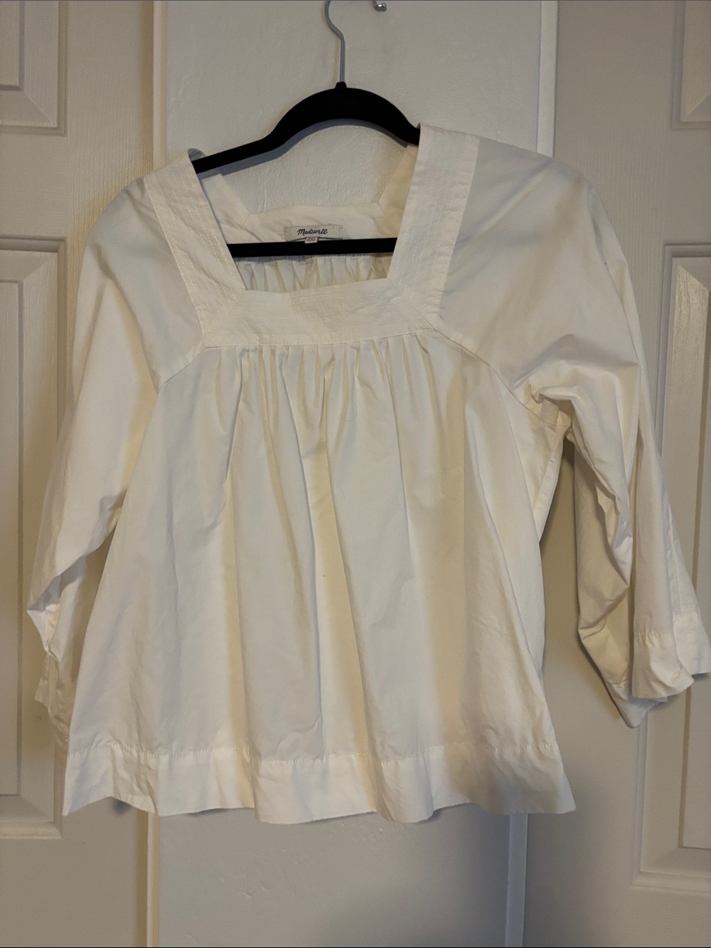 Madewell White Square-Neck Gathered Cotton Top—